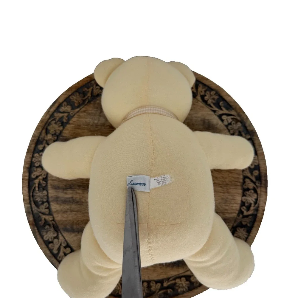 Vintage Ralph Lauren baby bear rattle plush soft yellow cream script tag 90s